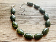 Load image into Gallery viewer, Olive Green Chunky Statement Necklace, Big beaded jewelry, Double Strand Statement Necklace, Bib necklace, earrings bridesmaid wedding camo