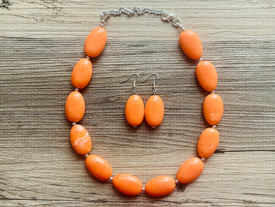 Orange peel Statement Necklace Jewelry Set, Chunky Jewelry Big Beaded 1 single Strand Necklace, orange Set earrings bridesmaid resin