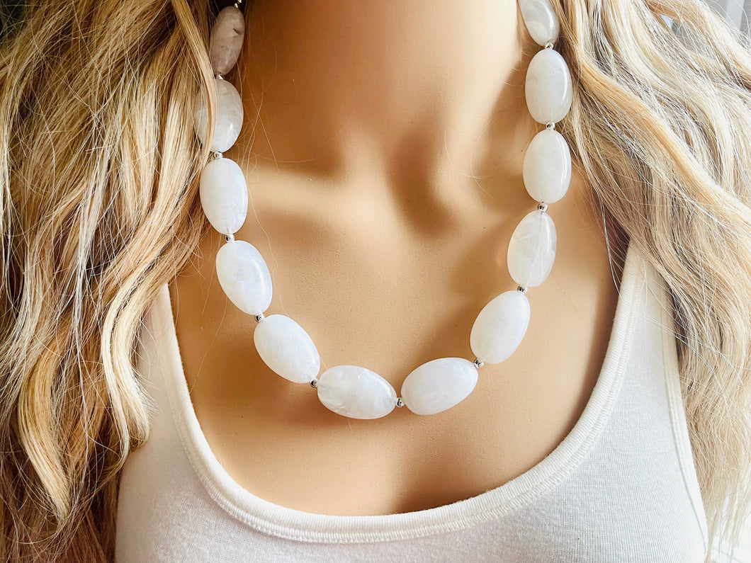 White chunky statement necklace, bib jewelry cloudy white necklace, white jewelry, white beaded necklace, white bubble, cloud earrings set