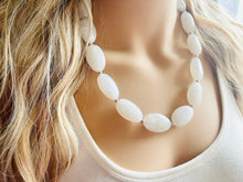 Load image into Gallery viewer, White chunky statement necklace, bib jewelry cloudy white necklace, white jewelry, white beaded necklace, white bubble, cloud earrings set