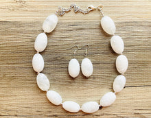 Load image into Gallery viewer, White chunky statement necklace, bib jewelry cloudy white necklace, white jewelry, white beaded necklace, white bubble, cloud earrings set