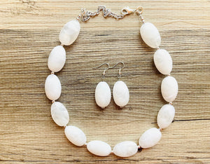 White chunky statement necklace, bib jewelry cloudy white necklace, white jewelry, white beaded necklace, white bubble, cloud earrings set