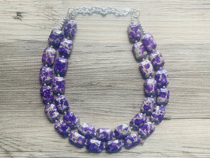 Paint splatter Purple & Gray Necklace, 2 Strand Statement Jewelry, purple Chunky bib bridesmaid everyday bubble jewelry earrings