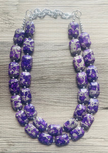 Paint splatter Purple & Gray Necklace, 2 Strand Statement Jewelry, purple Chunky bib bridesmaid everyday bubble jewelry earrings