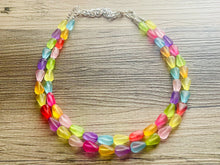 Load image into Gallery viewer, Frosted Pastel Rainbow Statement Necklace, colorful chunky jewelry, multi strand pride chunky beaded necklace, bubble necklace bubblegum