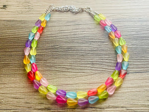 Frosted Pastel Rainbow Statement Necklace, colorful chunky jewelry, multi strand pride chunky beaded necklace, bubble necklace bubblegum