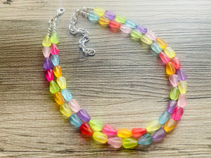 Frosted Pastel Rainbow Statement Necklace, colorful chunky jewelry, multi strand pride chunky beaded necklace, bubble necklace bubblegum