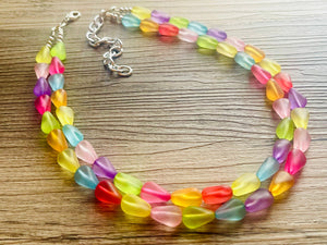 Frosted Pastel Rainbow Statement Necklace, colorful chunky jewelry, multi strand pride chunky beaded necklace, bubble necklace bubblegum