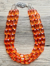 Load image into Gallery viewer, Coral Orange Statement Necklace, 3 multi Strand Beaded Jewelry, Bright Necklace, coral necklace, summer necklace, beaded jewelry earrings