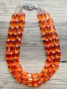 Coral Orange Statement Necklace, 3 multi Strand Beaded Jewelry, Bright Necklace, coral necklace, summer necklace, beaded jewelry earrings