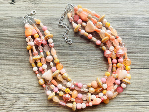 Chunky Multi Strand Peach Statement Necklace, pink - orange beaded jewelry, peach necklace, thick coral jewelry, peach bridesmaid 5