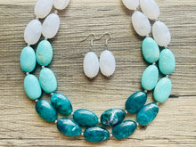 Load image into Gallery viewer, Seafoam &amp; Emerald Green Chunky Statement Necklace, Big beaded jewelry, Double Strand Statement Necklace, Bib necklace bridesmaid wedding