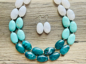 Seafoam & Emerald Green Chunky Statement Necklace, Big beaded jewelry, Double Strand Statement Necklace, Bib necklace bridesmaid wedding