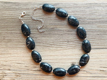 Load image into Gallery viewer, Black Swirl Necklace, single strand jewelry, big beaded chunky statement necklace, black necklace, drop black resin earrings 1 strand