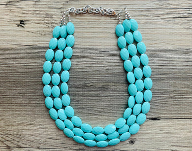 Textured Aqua Statement Necklace, Big Beaded necklace, chunky beaded blue necklace wedding, light blue jewelry, turquoise bead jewelry