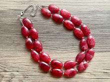 Load image into Gallery viewer, Cherry Red Chunky Statement Necklace, Big beaded jewelry, double strand Statement Necklace, chunky red bib jewelry earrings