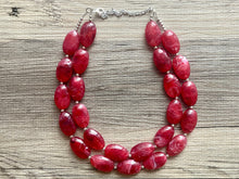 Load image into Gallery viewer, Cherry Red Chunky Statement Necklace, Big beaded jewelry, double strand Statement Necklace, chunky red bib jewelry earrings