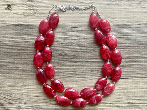 Cherry Red Chunky Statement Necklace, Big beaded jewelry, double strand Statement Necklace, chunky red bib jewelry earrings