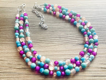 Load image into Gallery viewer, Deja Vu Purple chunky statement necklace &amp; earrings, pink big bead jewelry gifts for women, bib jewelry Multi-Strand beaded turquoise blue