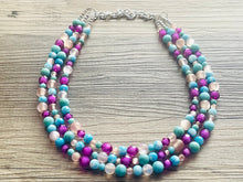 Load image into Gallery viewer, Deja Vu Purple chunky statement necklace &amp; earrings, pink big bead jewelry gifts for women, bib jewelry Multi-Strand beaded turquoise blue