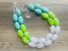 Load image into Gallery viewer, Seafoam &amp; Lime Green Chunky Statement Necklace, Big beaded jewelry, Double Strand Statement Necklace, Bib necklace bridesmaid wedding