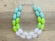 Load image into Gallery viewer, Seafoam &amp; Lime Green Chunky Statement Necklace, Big beaded jewelry, Double Strand Statement Necklace, Bib necklace bridesmaid wedding