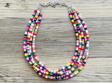 Ultimate Rainbow Statement Necklace, Colorful Beaded Necklace, Chunky bib necklace, Roy G Biv necklace, bright jewelry, bridesmaid pride
