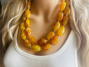Firey Marigold Chunky Statement Necklace, Big beaded jewelry, red orange Statement Necklace, Bib necklace, yellow bridesmaid wedding