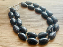 Load image into Gallery viewer, Black Swirl Necklace, double strand jewelry, big beaded chunky statement necklace, black necklace, drop black resin earrings 1 strand