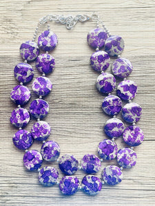 Paint splatter Purple & Gray Necklace, 2 Strand Statement Jewelry, purple Chunky bib bridesmaid everyday bubble jewelry earrings