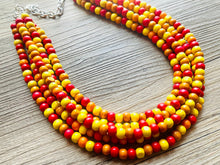 Load image into Gallery viewer, Cobblestone Harvest Chunky Rainbow Beaded Necklace, 5 Strand Colorful Jewelry statement necklace, wood big beaded necklace yellow red orange