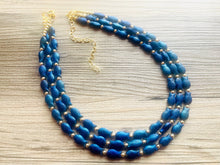 Load image into Gallery viewer, Swimming Fish 3 Strand Royal Blue Necklace, multi strand bright blue jewelry, big beaded chunky necklace, dark blue statement navy