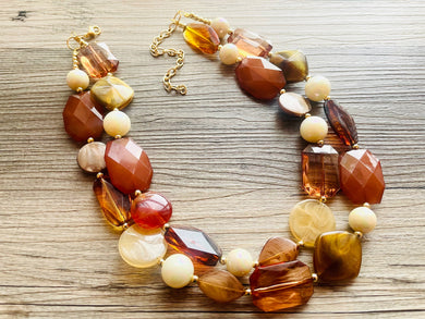 Brown Butter Gold chunky necklace, brown beaded jewelry, resin beaded Mocha necklace, brown beaded necklace, cinnamon necklace