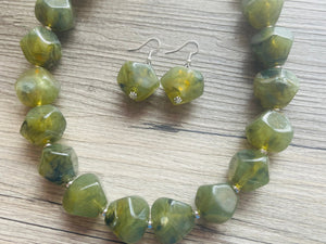 Army Green Chunky Statement Necklace, Big beaded jewelry, Double Strand Statement Necklace, Bib necklace, green bridesmaid wedding camo