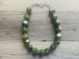 Army Green Chunky Statement Necklace, Big beaded jewelry, Double Strand Statement Necklace, Bib necklace, green bridesmaid wedding camo