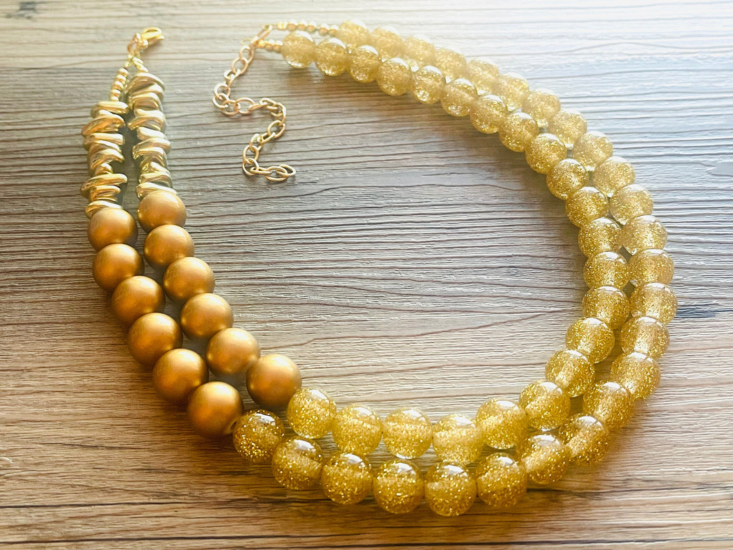 Gold on Gold Big Bead Necklace, Statement Jewelry, glitter gold Chunky bib, bridesmaids necklace, wedding necklace, bridesmaid jewelry