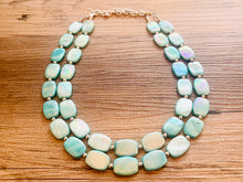 Load image into Gallery viewer, Shell Aqua Light 2 strand Beaded Statement Necklace, Chunky Bib swirls Blue Multi-Strand Jewelry, blue drop earrings, neutral necklace