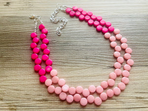 Hot & Blush Pink Double Statement Necklace, Chunky Jewelry Big Beaded Necklace, dark pink Necklace, magenta Jewelry bubble