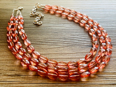 Translucent Coral 3 strand statement Necklace, Peach Beaded Necklace, summer silver jewelry, bubble bib neutral layer coral pink