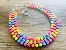 Load image into Gallery viewer, Live in Technicolor Beaded Necklace, Colorful Jewelry, Chunky statement necklace, big beaded pendant, rainbow jewelry confetti