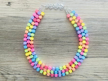 Load image into Gallery viewer, Live in Technicolor Beaded Necklace, Colorful Jewelry, Chunky statement necklace, big beaded pendant, rainbow jewelry confetti