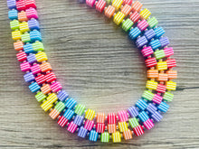 Load image into Gallery viewer, Live in Technicolor Beaded Necklace, Colorful Jewelry, Chunky statement necklace, big beaded pendant, rainbow jewelry confetti