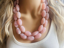 Load image into Gallery viewer, Blush Pink Double Strand Big Beaded Statement Necklace, baby pink Jewelry, pink beaded necklace, pink beaded necklace, bridesmaid necklace