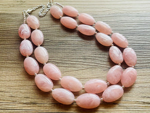 Blush Pink Double Strand Big Beaded Statement Necklace, baby pink Jewelry, pink beaded necklace, pink beaded necklace, bridesmaid necklace