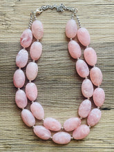 Load image into Gallery viewer, Blush Pink Double Strand Big Beaded Statement Necklace, baby pink Jewelry, pink beaded necklace, pink beaded necklace, bridesmaid necklace