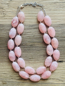 Blush Pink Double Strand Big Beaded Statement Necklace, baby pink Jewelry, pink beaded necklace, pink beaded necklace, bridesmaid necklace