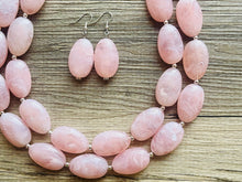 Load image into Gallery viewer, Blush Pink Double Strand Big Beaded Statement Necklace, baby pink Jewelry, pink beaded necklace, pink beaded necklace, bridesmaid necklace