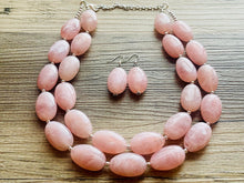 Load image into Gallery viewer, Blush Pink Double Strand Big Beaded Statement Necklace, baby pink Jewelry, pink beaded necklace, pink beaded necklace, bridesmaid necklace