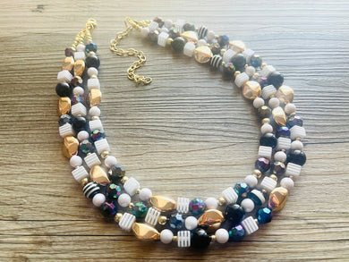 Boudoir Blanco Chunky Statement Necklace, white necklace, gold and black neutral necklace, wedding bridesmaid chunky neutral evening costume