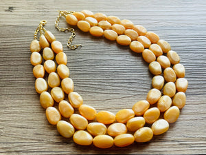 Fortune Favors the GOLD Statement 3 Strand statement necklace, pretty big beaded chunky jewelry, golden shiny metallic jewelry yellow